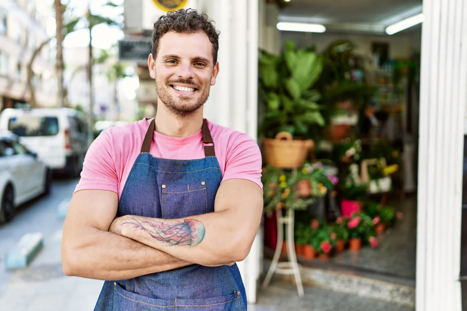 Florist standing in their shop, arms crossed